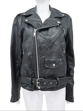 Vintage Open Road Motorcycle Heavy Leather Jacket Black EU 36